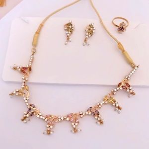 Handcrafted kundan necklace and earrings set pastel jewelry for lehenga Diwali